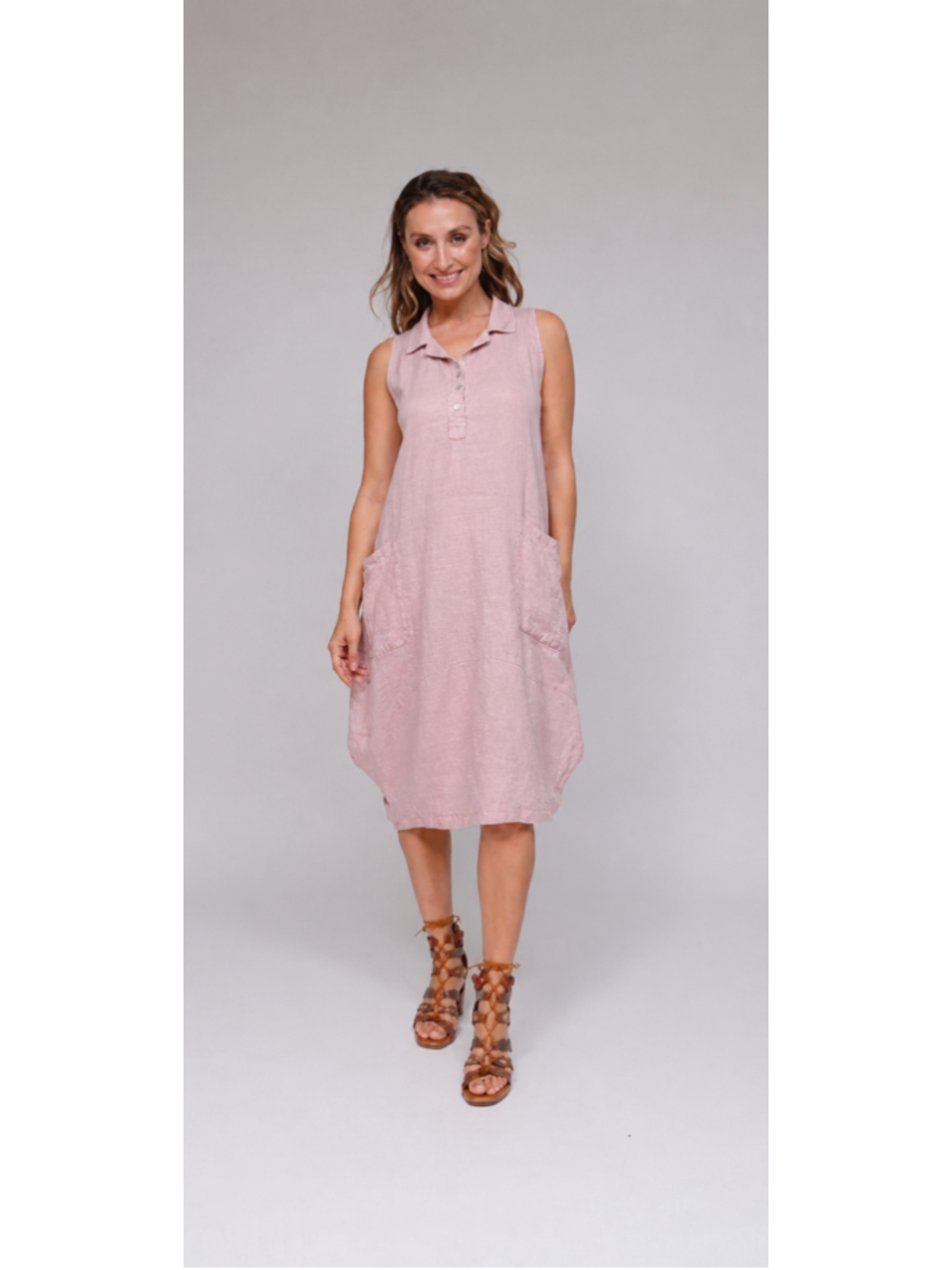 Saga Clothing 100% Linen Lagenlook Bubble Hem Dress Medium Pink